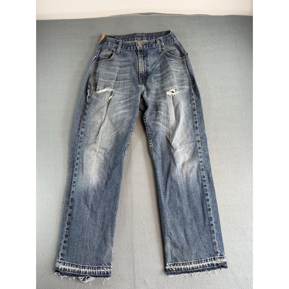 Levi's 569 Jeans Womens 24x29 Med Wash Blue Relaxed Straight Distressed Denim